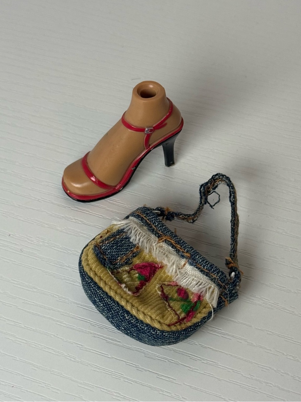 Mini Doll High Heel and Denim Shoulder Bag Set - Red & Blue